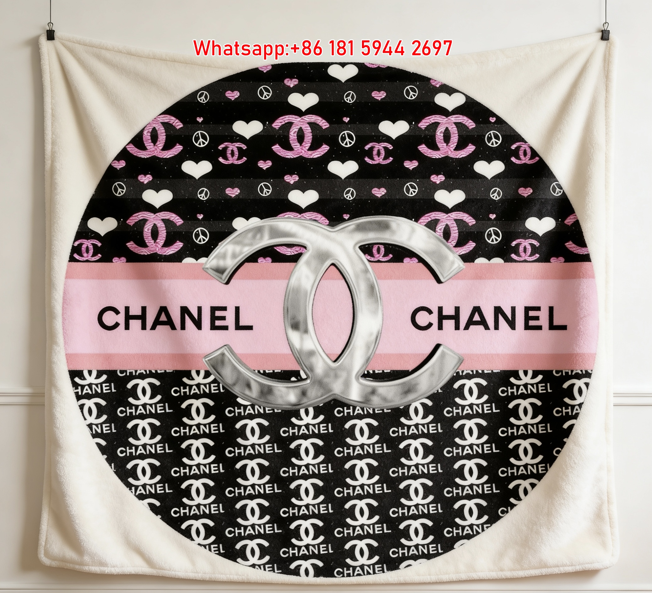 Chanel Black & Pink Monogram Flannel Throw Blanket IMG_7103
